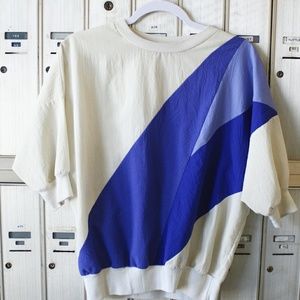 Vintage White and Blue abstract Blouse